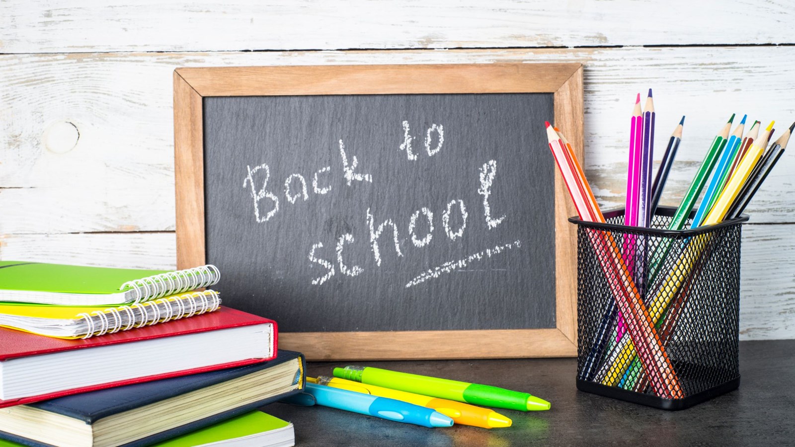 Back to school written on a chalkboard