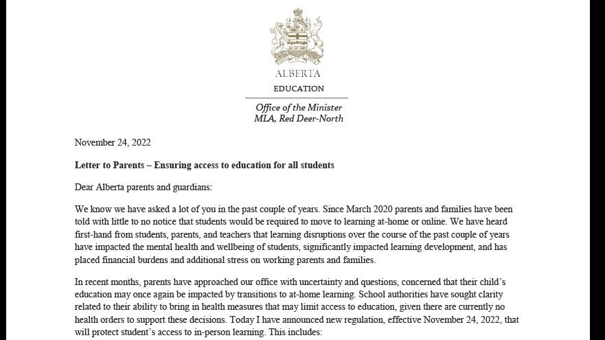 Letter to Parents - Access to Education